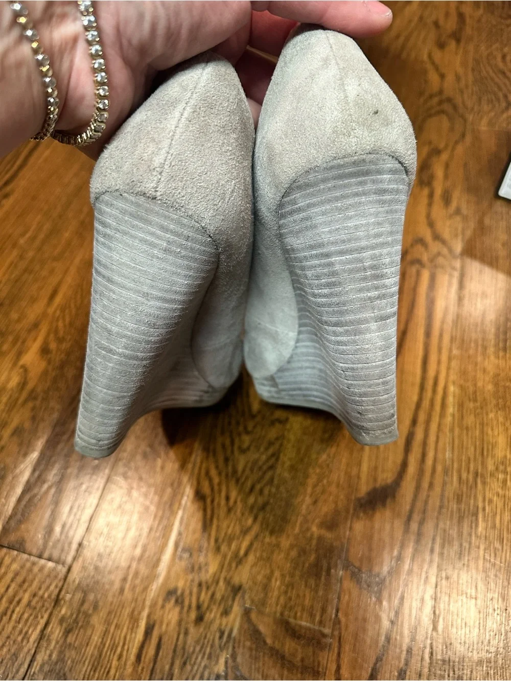 luxury rebel Winter Gray Suede Wedge Pumps